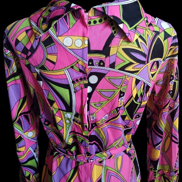 Vintage Women's 8/10 Med Dress 1960's Psychedelic Mod Garage Belted Cowl Neck - Picture 6 of 9